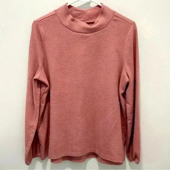 Old Navy Women Blouse Top SZ M Pink Mauve Long Sleeve Mock Neck Textured Shirt - Picture 1 of 8